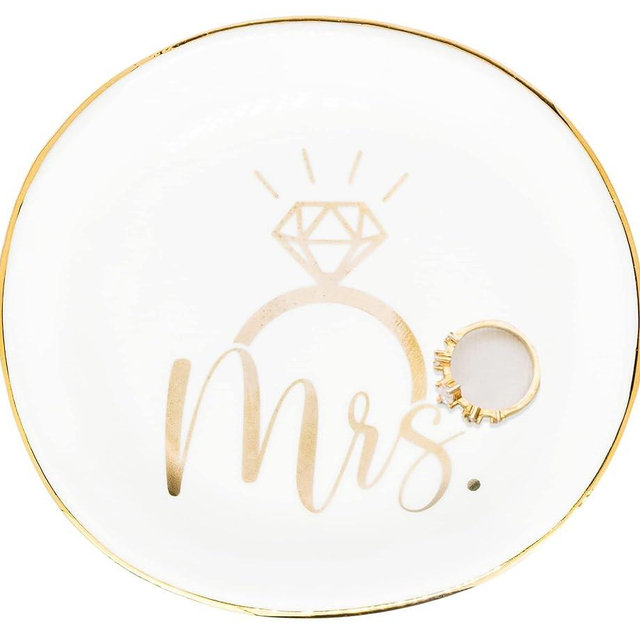 CXQRR Mrs Ceramic Jewelry Trinket Dish Tray, Decorative Trinket Tray Holder for Ring Necklace Earring Key Gift for Women her Engagement Wedding Motherday Day Gift