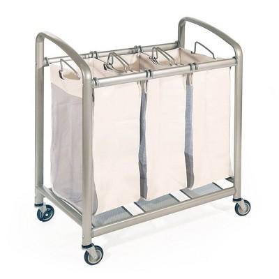 Seville Classics Deluxe Mobile 3-Bag Heavy-Duty Laundry Hamper Sorter Cart Canvas