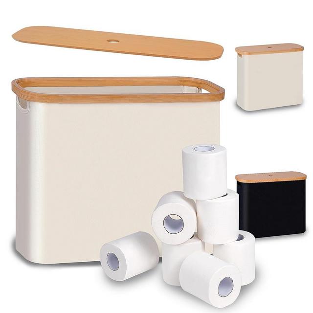 efluky Toilet Paper Basket, Toilet Paper Storage with Lid, Toilet Paper Organizer for Bathroom, Free Standing Toilet Paper Holder with Storage, Beige