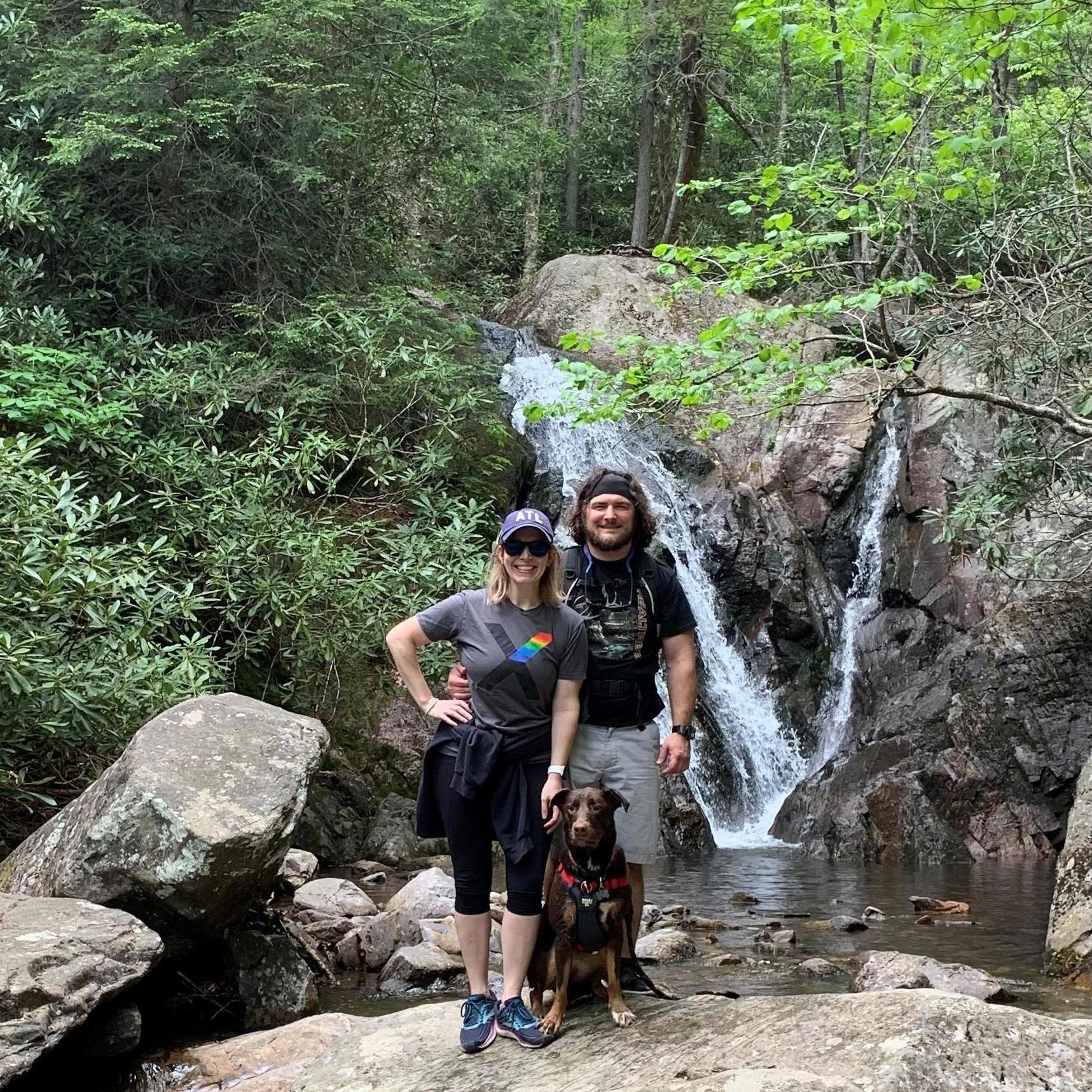 We're an outdoorsy couple. Picture: Stella - Georgie is not a fan of water and stayed with the photographer, aka Gigi, for this shot.