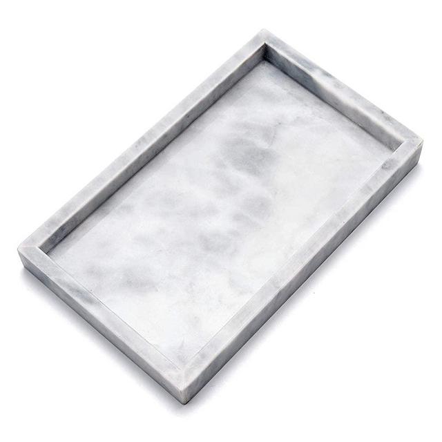 Noble Natural Marble Tray for Desktop/Kitchen/Vanity/Bathroom, Stone Organizer Tray for Coffee Table, Plate Holder for Tissues, Candles, Soap, Towel, Plant (Cloud Gray, Large 12“ x 8”)