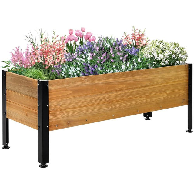 Notume Wood Rectangular Garden Planter Box Raised Bed Outdoor,Planters for Outdoor Plants 37x13x15in Elevated Herbs Vegetables Flowers Great Patio Deck Balcony (37x13x15in Brown)