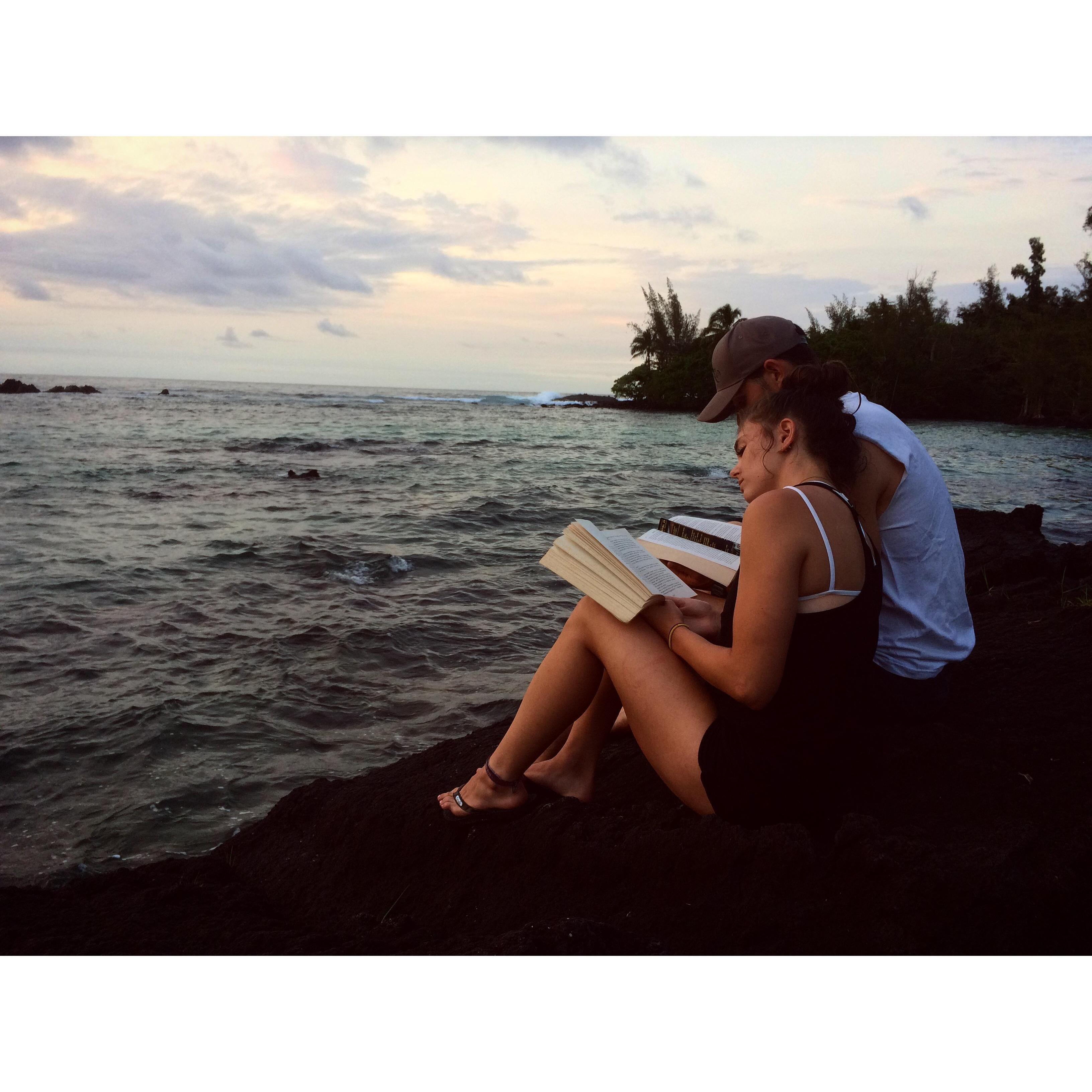 Jared and I love, love, love to read! Anywhere and everywhere we can. When we were in Hawaii we would always try and find a great reading spot towards the end of the day!