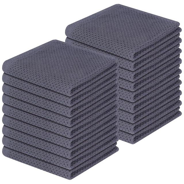 Homaxy 100% Cotton Waffle Weave Kitchen Dish Cloths, Ultra Soft Absorbent Quick Drying Dish Towels, 12 x 12 Inches, 18-Pack, Dark Grey