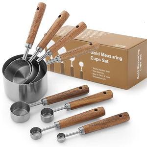 *Stainless Steel* Measuring Cups and Spoons Set with Wood Handles