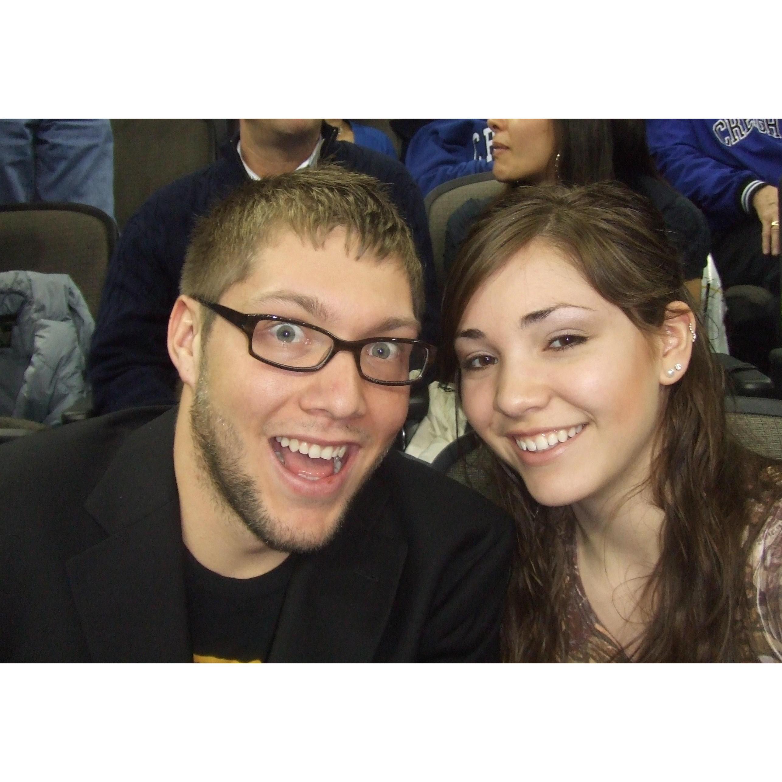 First college basketball game together.  Rusty says, "I can throw a three if I want to from these seats!"