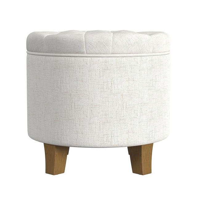 HomePop Home Decor | Upholstered Round Tufted Foot Rest Ottoman | Ottoman with Storage for Living Room & Bedroom | Decorative Home Furniture, Cream Textured Solid
