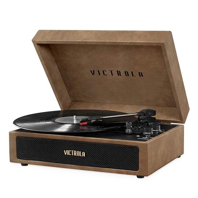 Victrola Parker Bluetooth Suitcase Record Player with 3-Speed Turntable, Lambskin Brown (VSC-580BT-LBN)