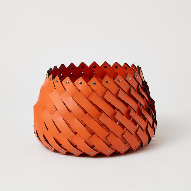 The Atlantic Nantucket, Tall Leather Basket in Orange