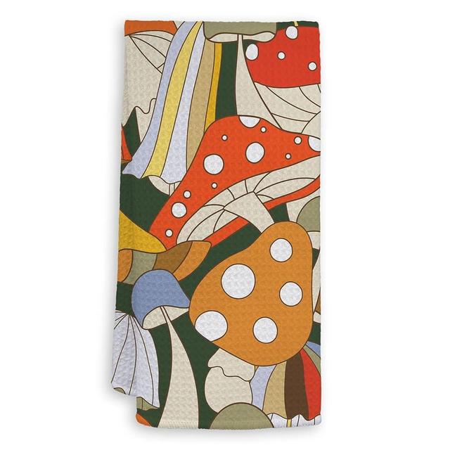 HIWX Retro 70s Hippie Groovy Mushroom Decorative Kitchen Towels and Dish Towels,Mushroom Kitchen Decor, Preppy Boho Mushroom Hand Towels Tea Towel for Bathroom Kitchen Decor 16×24 Inches