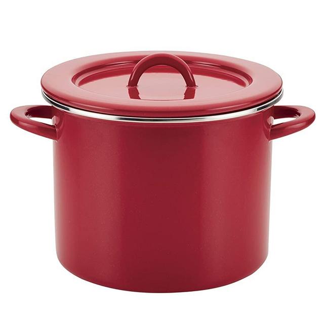 Rachael Ray 47626 Create Delicious Stock Pot/Stockpot with Lid - 12 Quart, Red
