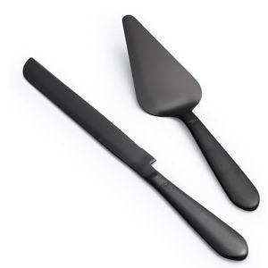 Wedding Cake Knife and Server Set, Integral Stainless Steel Longer Cake Cutter and Wider Pie Spatula, Elegant Cake Cutting Serving Set for Party Birthday Bridal Shower Set of 2, Matte Black