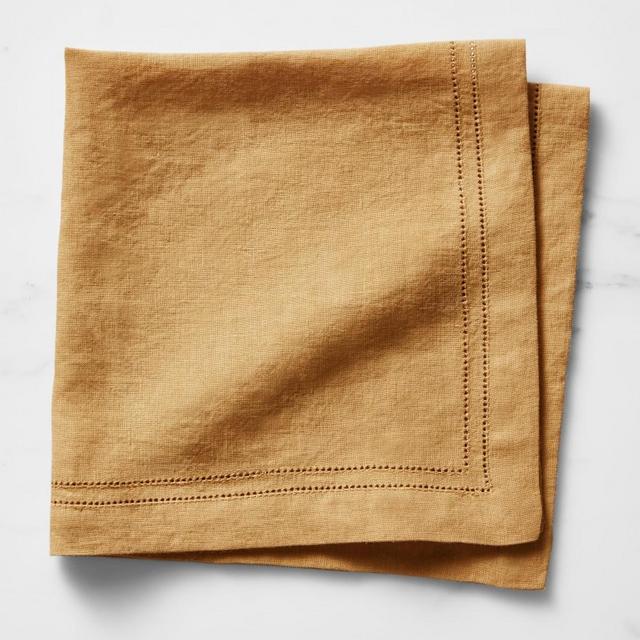 Linen Double Hemstitch Napkins, Set of 4, Gold