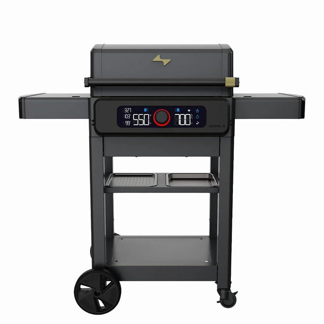 Current® Model G+ Dual Zone Electric Grill, Smart Electric Outdoor Grill with 200-700°F Range for Searing & Roasting, Independent Heat Zones, Apartment-Friendly & Weather-Resistant, Slate