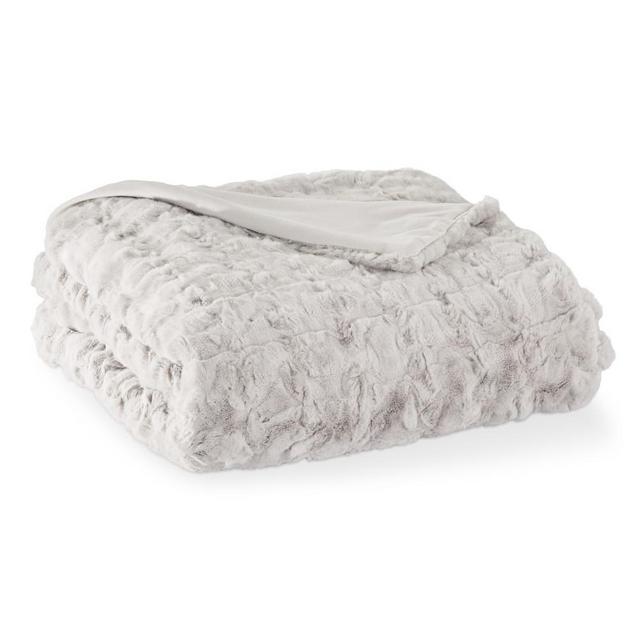 Oversized Textured Fox Faux Fur Throw, 60" X 80", Grey