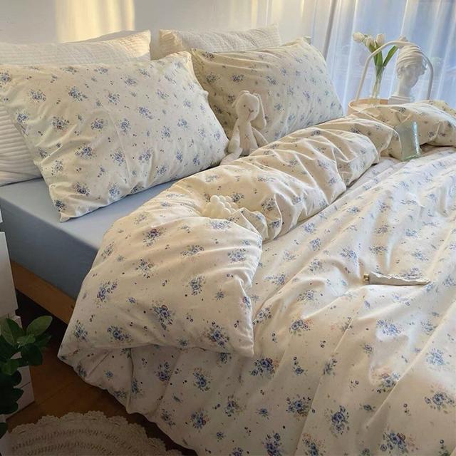 Blue Cotton Duvet Cover Set Fresh Floral...