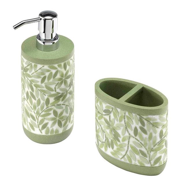 Avanti Linens - Bath Set, 2pc Countertop Accessories, Resin Toothbrush Holder & Lotion Pump (Stratford Collection, Green)