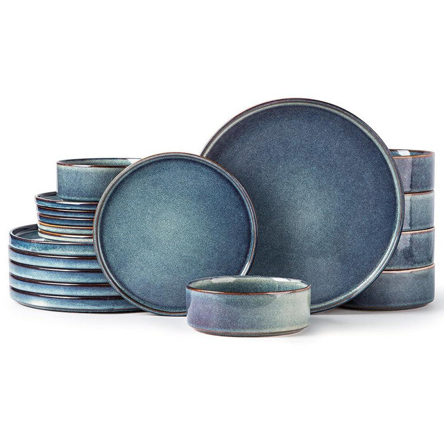 AmorArc Ceramic Dinnerware Set for 6, 18 Pieces Handmade Reactive Glaze Stoneware Plates and Bowls, Scratch Resistanct | Dishwasher & Microwave Safe Stackable Dishes Set