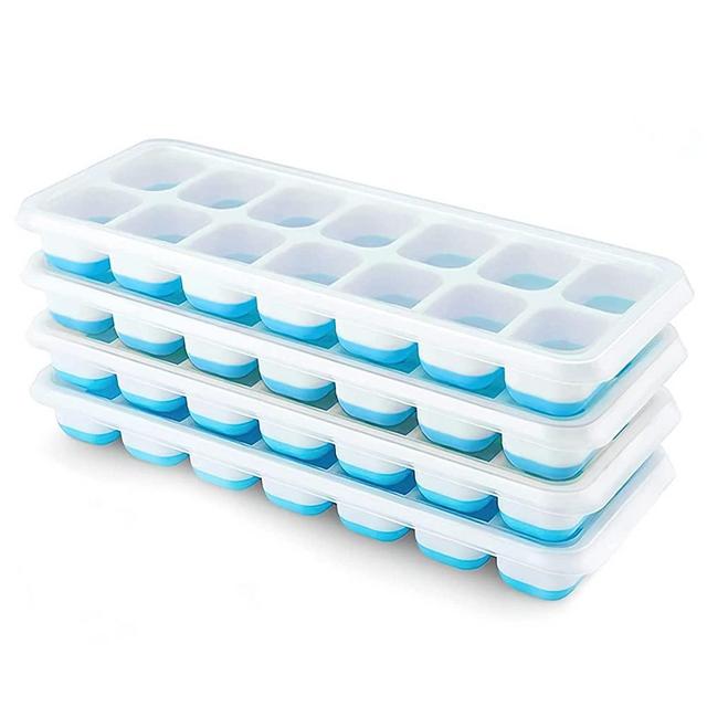 Ice Cube Trays 4 Pack, Airabc Silicone Ice Cube Trays with Removable Lid, Easy-Release Flexible 14-cube Ice Trays, LFGB Certified and BPA Free, Stackable Ice Trays with Covers for Cocktail, Freezer