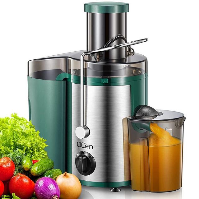Juicer Machine, 500W Centrifugal Juicer Extractor with Wide Mouth 3” Feed Chute for Fruit Vegetable, Easy to Clean, Stainless Steel, BPA-free, by QCen(Green)