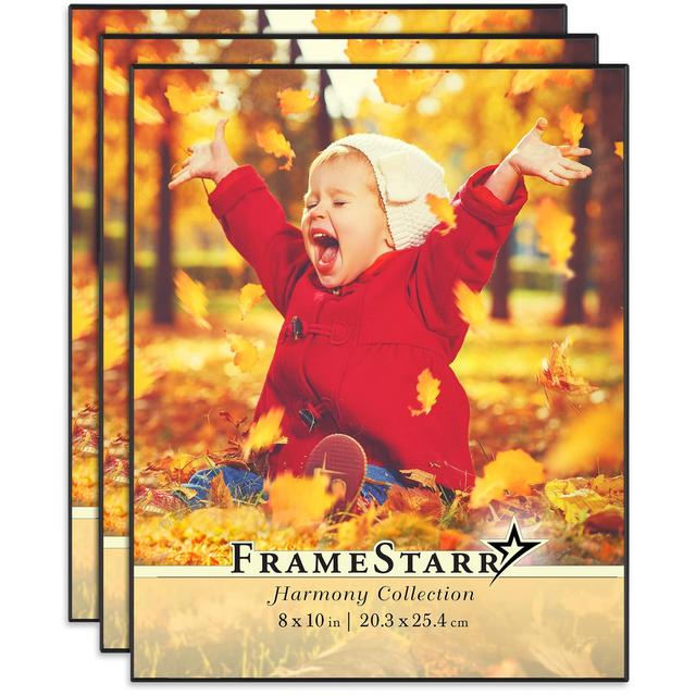 WILL BE USED AT THE WEDDING- FrameStarr 8x10 Picture Frame Set (Black, 3 Pack), Front-Loading Contemporary Modern Style, Tabletop or Wall Mount, Harmony Collection