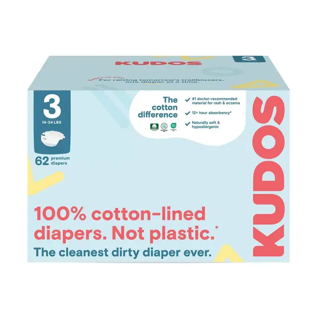 Kudos Chlorine Free Cotton-Lined Disposable Diapers - Size 3 - 62ct