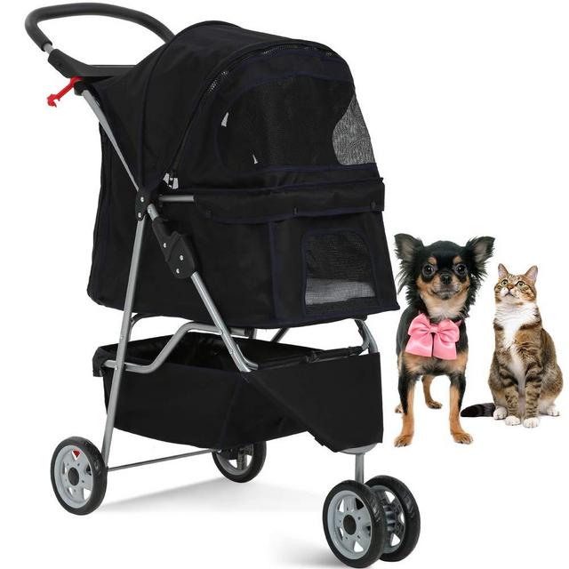 Pet Stroller Jogger Cat Dog Cage 3 Wheels Stroller Travel Folding Carrier Strolling Cart with Cup Holders and Removable Liner 35Lbs Capacity Large Doggie Stroller for Small-Medium Dogs, Cats