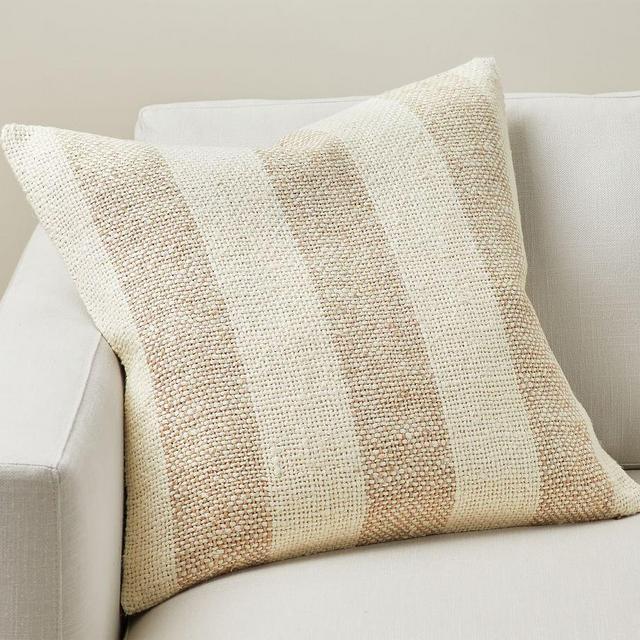 Faye Textured Striped Pillow Cover, 22" x 22", Flax