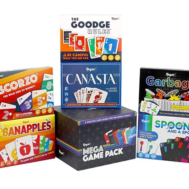 Regal Games Mega Card Family Game Pack with Canasta, Spoons and a Spork, Garbage, ScorZo, The Goodge Rules, and Banapples Decks
