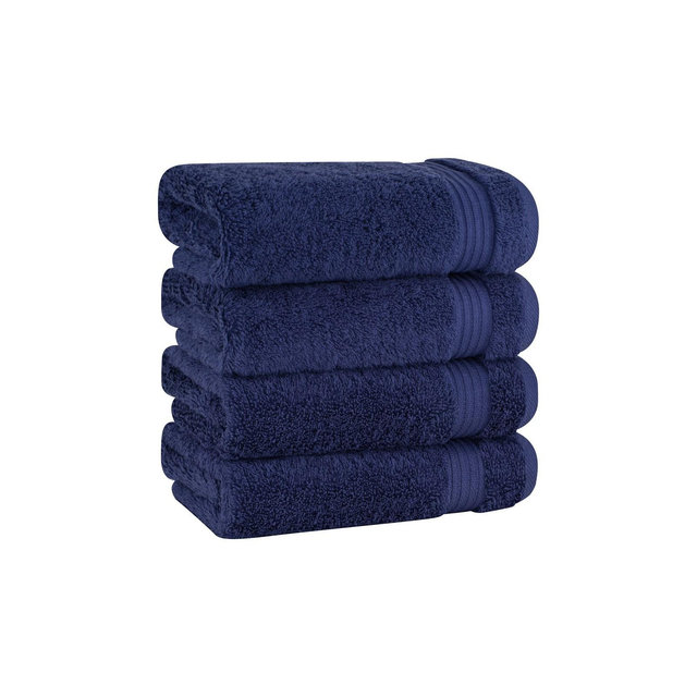 American Soft Linen Bekos 4 Pack Hand Towel Set, 100% Cotton Hand Towels for Bathroom, Navy Blue
