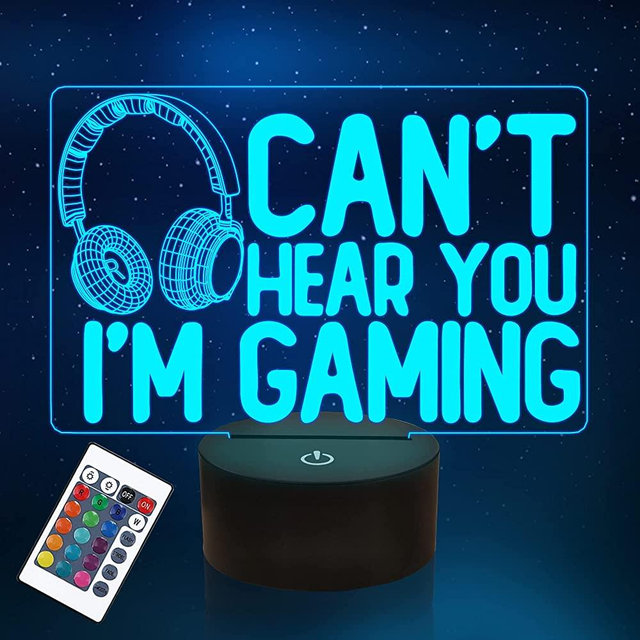 Can't Hear You I'm Gaming Night Light, YuanDian Headset Graphic Video Games Gamer Gift Funny 3D Illusion Lamp 16 Colors Changing Touch & Remote Control for Men Gamers Teenagers and Kids
