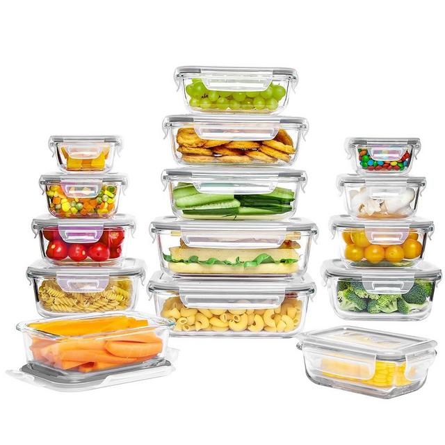 Vtopmart 30 Pieces Glass Food Storage Containers with Lids, Glass Meal Prep Containers, Airtight Glass Bento Boxes with Leak Proof Locking Lids, for Microwave, Oven, Freezer and Dishwasher, BPA Free