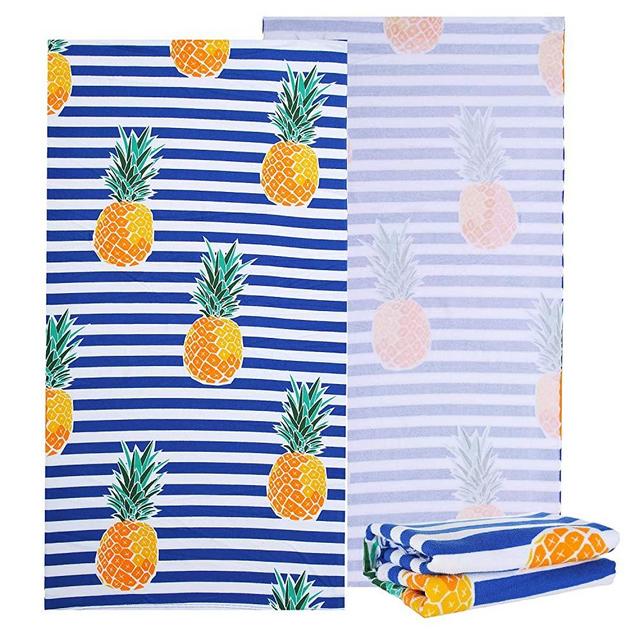 NovForth Microfiber Beach Towel for Men Women, Outdoors Pool Beach Towels for Gril, Oversized Classic Towels Pineapple 30"x 61", Cabana Stripe Quick Dry Absorbent Towel for Kids