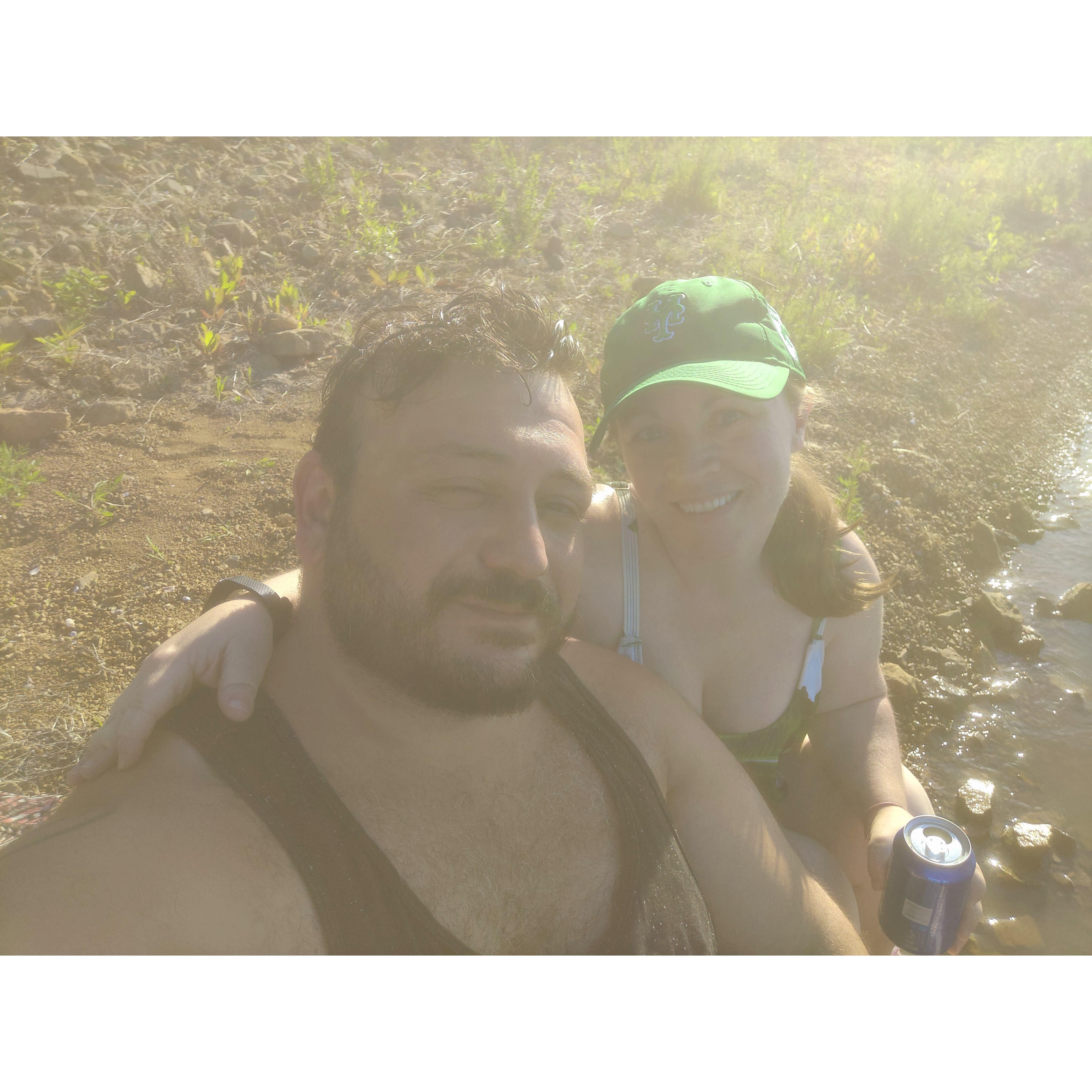 We love being in or near the water. This picture was taken at Round Valley Reservoir during our first kayak outing together.