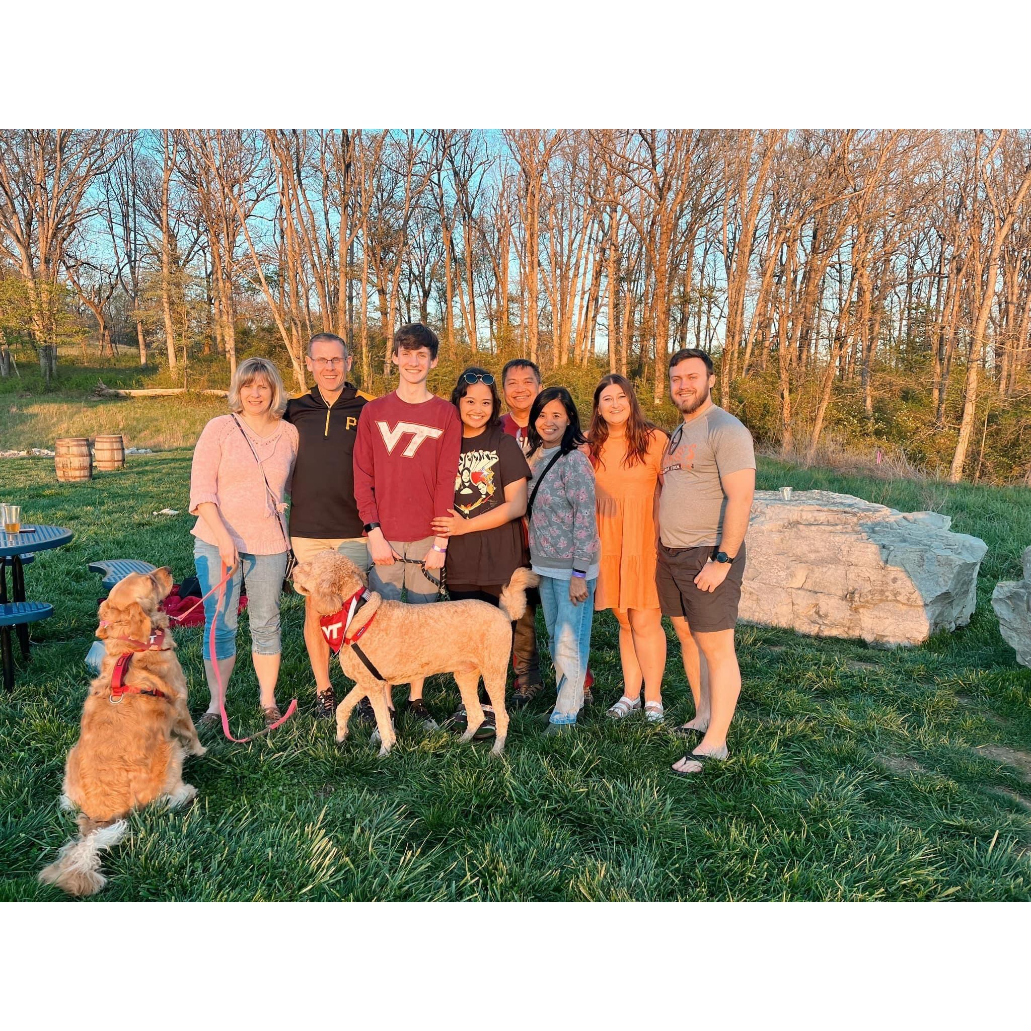 The Kings and Garcias (shoutout to Lucy and Weejie) celebrating the proposal at a Blacksburg brewery.