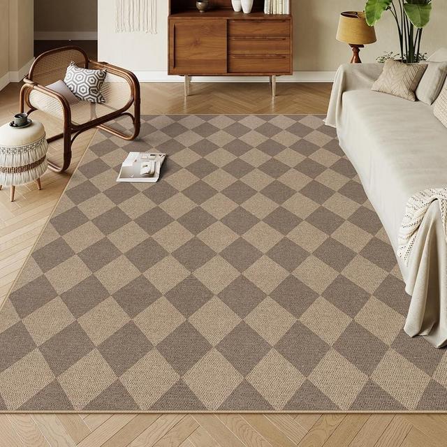 Lahome Checkered Easy Jute 6x9 Rug, Large Rugs for Living Room Farmhouse Dining Room Rug Indoor Outdoor Carpet, Checkerboard Washable Geometric Rug Non Slip Black Carpet for Office Backyard Patio
