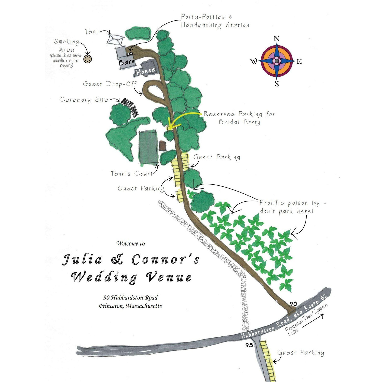 Map of the wedding venue at Wayne and Helga's house.