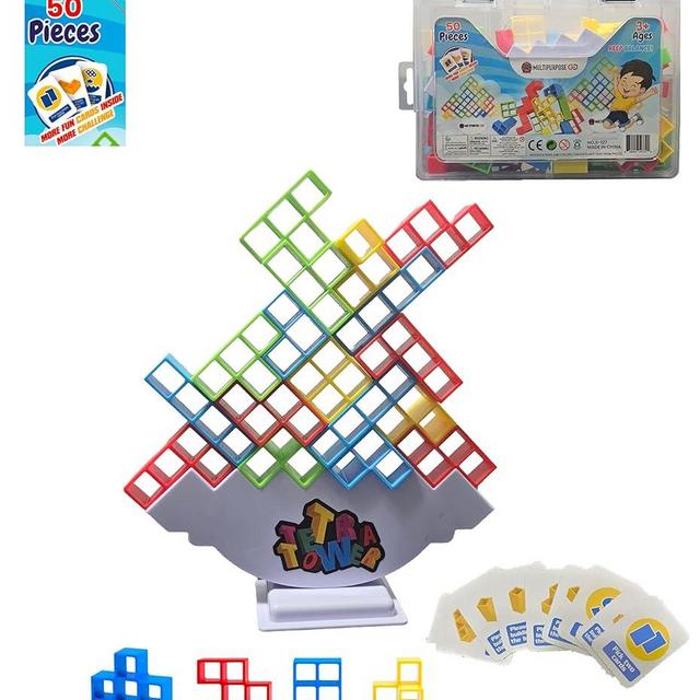 Multipurpose Go 50 Pcs Board Games for Kids & Adults Tetra Tower Balance Stacking Toys Perfect for Family Games, Parties, Travel