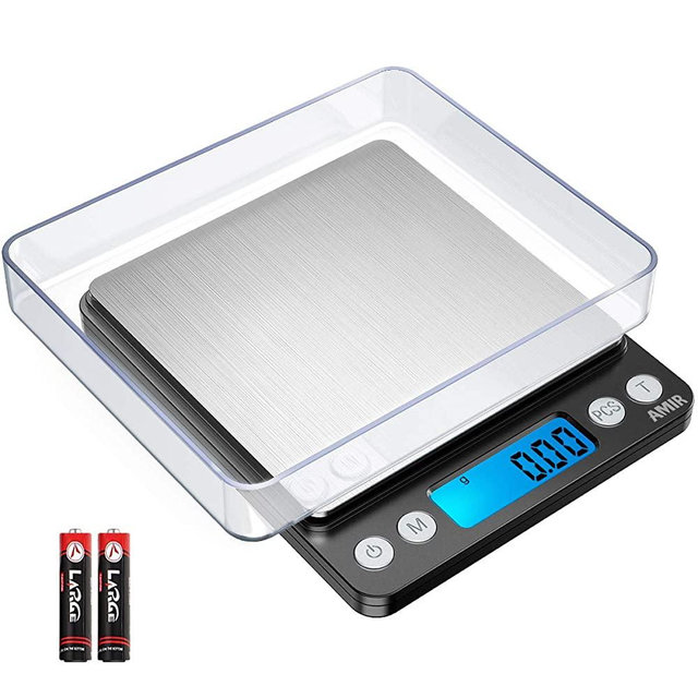 AMIR Digital Kitchen Scale Upgraded, 500g/0.01g Mini Pocket Jewelry Scale, Cooking Food Scale with Back-Lit LCD Display, 2 Trays, 6 Units, Auto Off, Tare, PCS Function, Stainless Steel