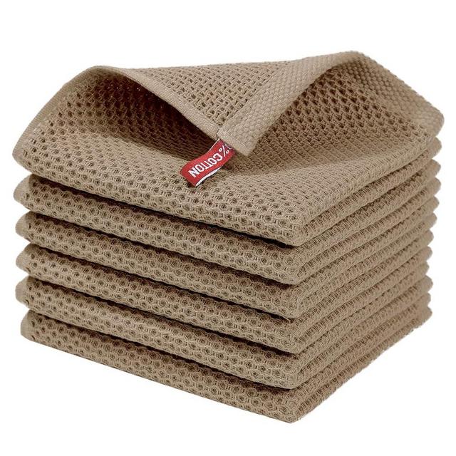 Homaxy 100% Cotton Waffle Weave Kitchen Dish Cloths, Ultra Soft Absorbent Quick Drying Dish Towels, 12x12 Inches, 6-Pack, Tan