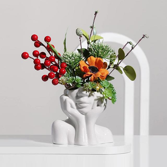 XSMXLNKWL Ceramic Face Vase White Flower Vase for Decor Female Form Face Vase Art Vase Modern Decorative Vase Centerpiece for Table Shelf Living Room Office Bedroom
