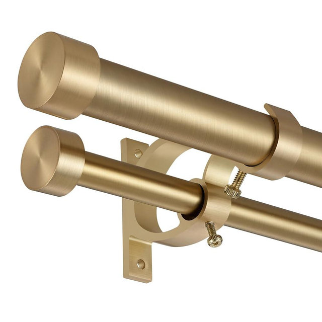 Lwiiom Double Blackout Curtain Rods 72 to 144 Inches (6-12 Feet),1-Inches Front and 5/8 Inches Back Adjustable End Cap Double Window Drapery Rod for Drapes and Curtains,Warm Gold