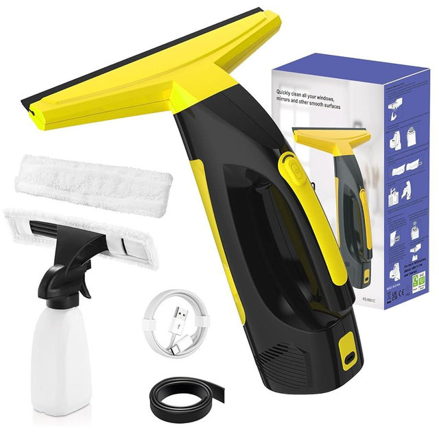 Cordless Window Vacuum Squeegee, Window Vac with Detachable Water Tank and Strong Suction, Electric Window Cleaning Tool for Shower Wall, Mirror, Glass, Car Windshield, Countertop, Tile