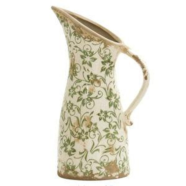 Tuscan Ceramic Green Scroll Pitcher Vase
