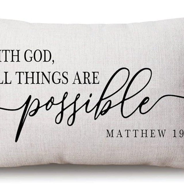 Solekla Farmhouse Pillow Covers with Bible Verse Quotes 12" x 20" Farmhouse Rustic Décor Lumbar Pillow Covers with God All Things are Possible Matthew 19:26 Housewarming Family Room Décor