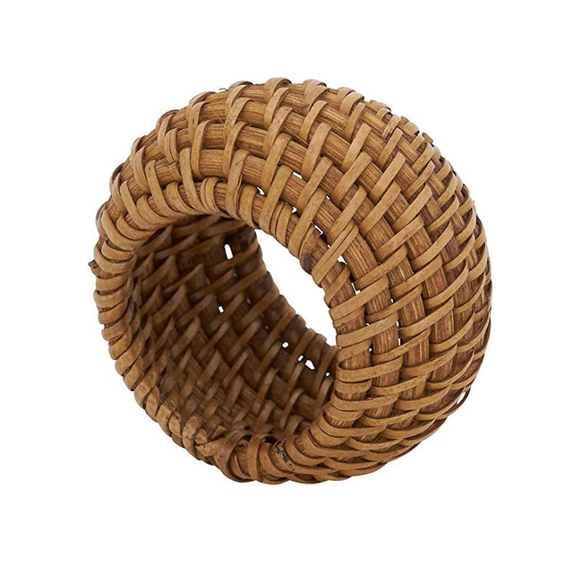 SARO LIFESTYLE Avignon Collection Woven Rattan Napkin Rings (Set of 4), 2.4", Caramel