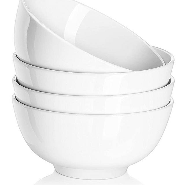 DOWAN 10 Ounce Cereal and Soup Bowls, Sturdy Porcelain Bowl Set, Dishwasher & Microwave Safe, for Ice Cream, Dessert, Rice, 4.5 Inches, White