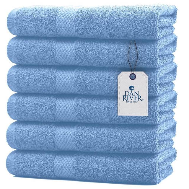 DAN RIVER Luxury Hand Towels Set Pack of 6 (16x28 in) 100% Cotton, Ultra Soft, Lightweight and Highly Absorbent, Perfect for Salon, Spa, Gym, Hotel and Bathroom, 500 GSM – Medium Blue