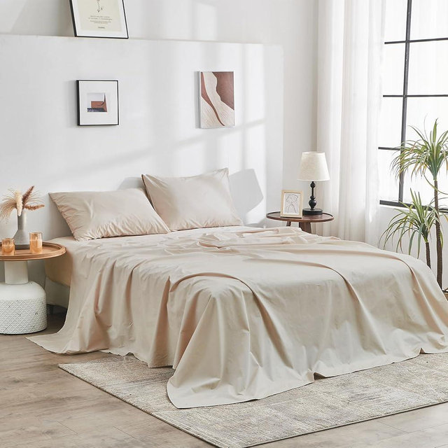 DOZ 100% GOTS Certified Organic Cotton Sheet Set, Crisp Percale Weave, Long Staple, Breathable, Matte Finish, Hotel Style, Durable, 3pc – 2 Pillowcases 1 Fitted (Fog, Queen)