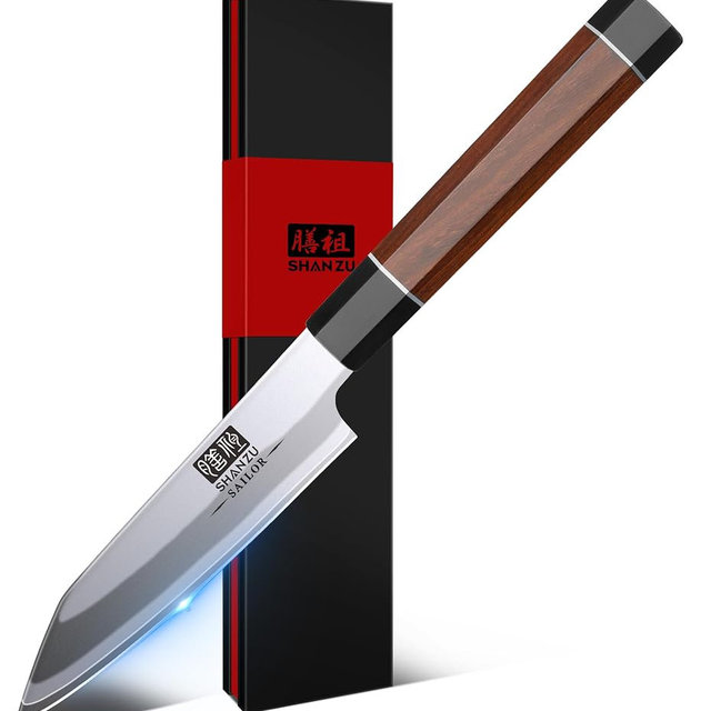 SHAN ZU 3.75 Inch Japanese Paring Knife, 9 Layers 10Cr15MoV High Carbon Steel Small Kitchen Knife, Ultra Sharp Fruit Sashimi Knife with Red Sandalwood Handle, Gifts for Women & Men